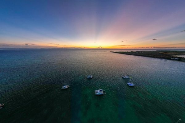 Aerial Shot Of Anchorage In Anegada At Sunset